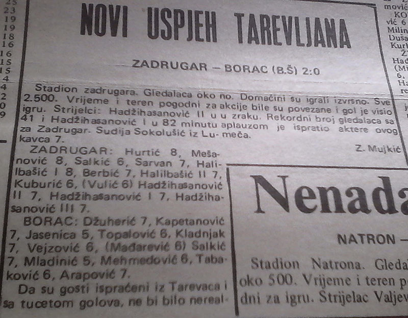 Historijat tarevačkog sporta - FK Zadrugar Tarevci - Novinski članak
